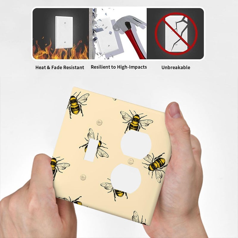 Moslion Bee 1 Toggle 1 Duplex Outlet Covers Honey Bee Hardworking Yellow 2-Gang Wall Switch Plates Combination For Men Women Home Office - Image 5